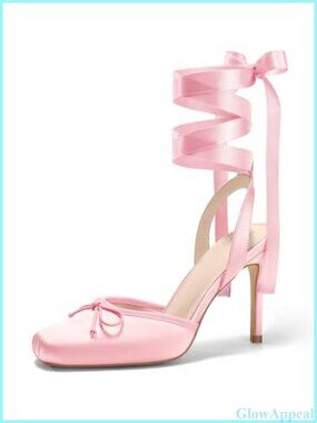 Satin Ballet High Heels Square Toe Lace Up Bow Pumps Prom Shoes